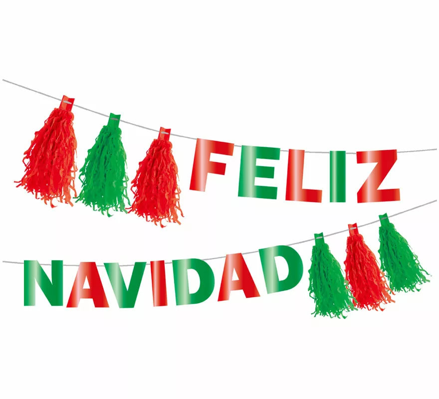 Translation missing: fr.Guirnalda de Feliz Navidad con Pompones rojo y verde de 3 mts