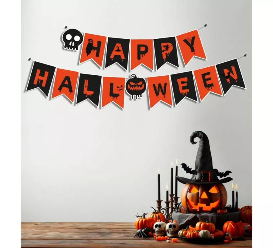 Translation missing: fr.Guirnalda de Happy Halloween calavera y calabaza de 3 m