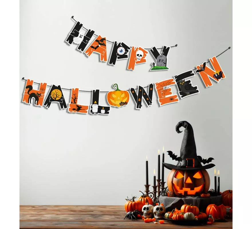 Translation missing: fr.Guirnalda de Happy Halloween fantasma y gato de 3 m