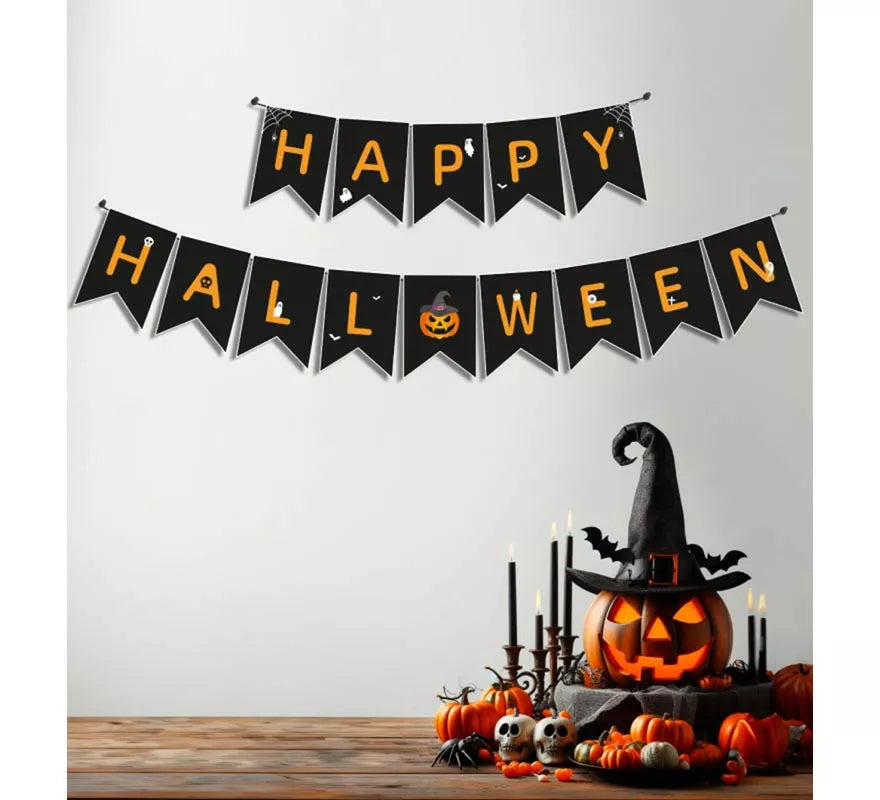 Translation missing: fr.Guirnalda de Happy Halloween negro y naranja de 3 m
