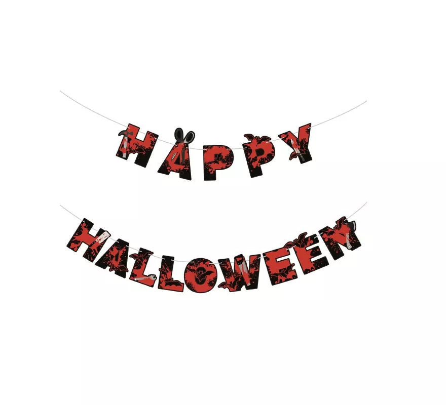 Translation missing: fr.Guirnalda de Happy Halloween negro y rojo 3 m