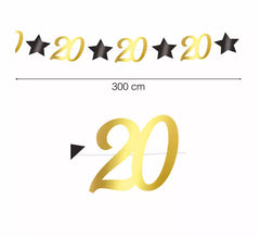 Guirlande Dorée 20 Ans de 300 cms