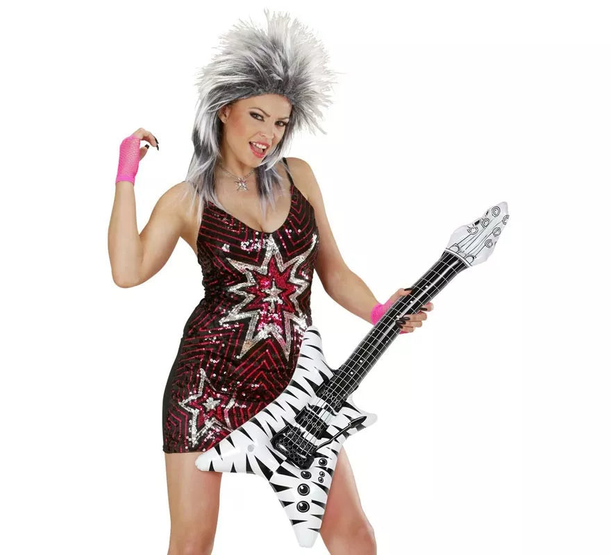 Translation missing: fr.Guitarra Rockstar estampado cebra hinchable de 95 cm