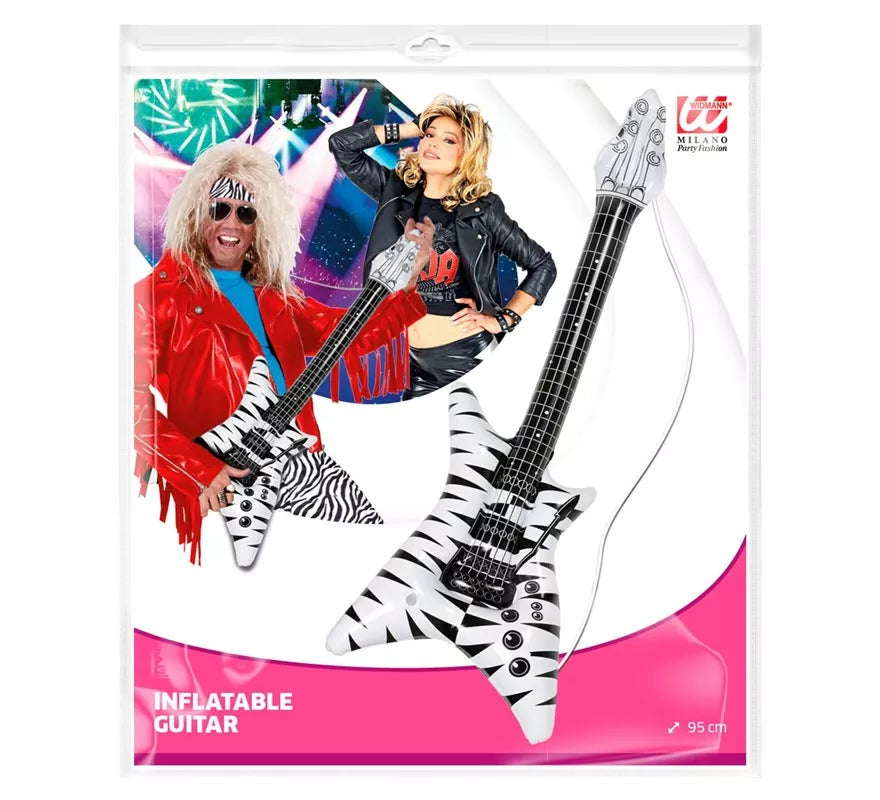Translation missing: fr.Guitarra Rockstar estampado cebra hinchable de 95 cm