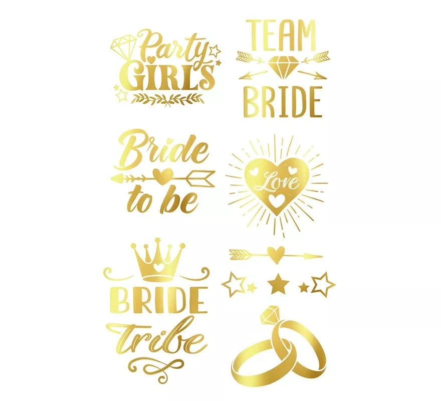 Translation missing: fr.Hoja de Tatuajes dorados Bride To Be de 14x30 cm