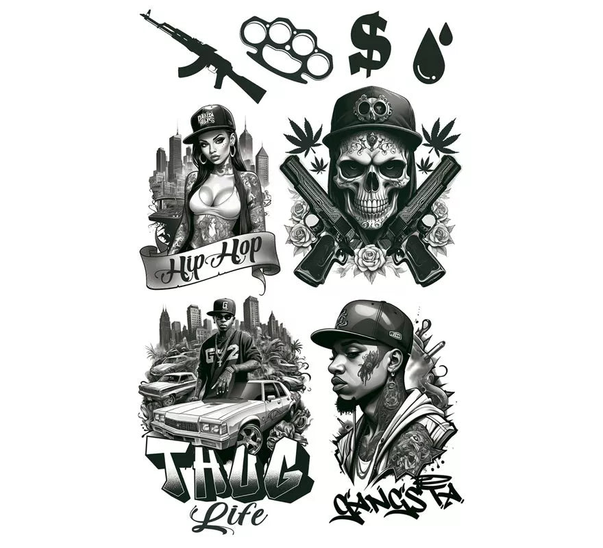 Translation missing: fr.Hoja de Tatuajes Thug Life de 14x30 cm