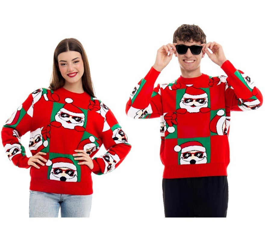 Translation missing: fr.Jersey de Navidad Damero Papá Noel rojo para adulto