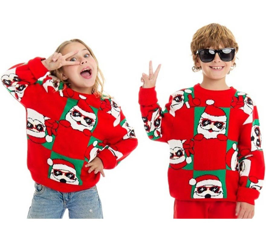 Translation missing: fr.Jersey de Navidad Damero Papá Noel rojo para niños