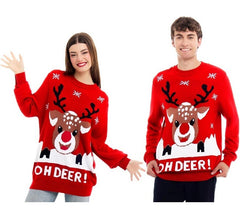 Oh Deer Pull de Noël rouge avec renne pour adultes