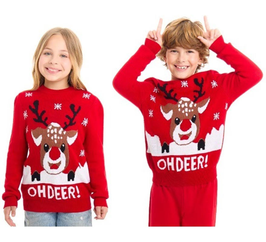 Translation missing: fr.Jersey de Navidad Oh Deer rojo con reno para niños