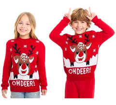 Pull de Noël Oh Deer Rouge avec Renne pour Enfants
