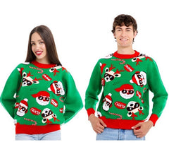 Pull de Noël Père Noël Cool Vert et Rouge pour Adulte