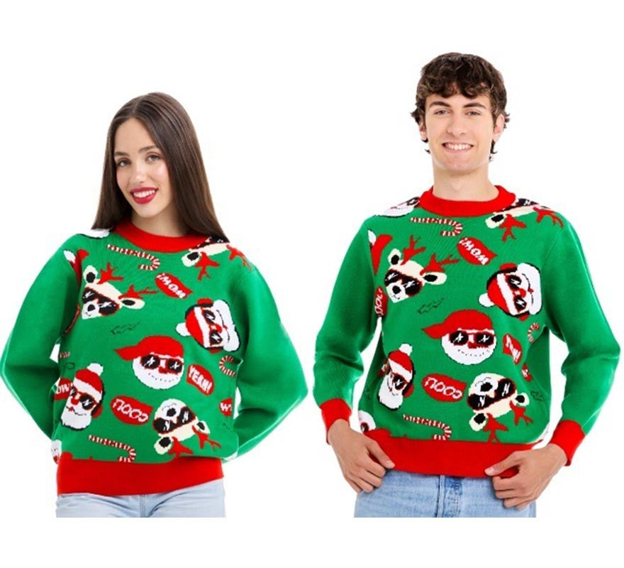 Translation missing: fr.Jersey de Navidad Papá noel Cool verde y rojo para adulto