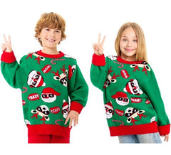Pull de Noël cool père Noël vert et rouge pour enfants