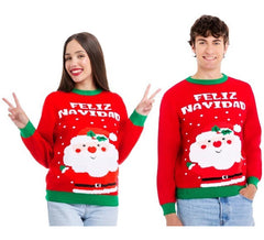 Pull de Noël Père Noël Joyeux Noël Rouge et Vert pour Adulte