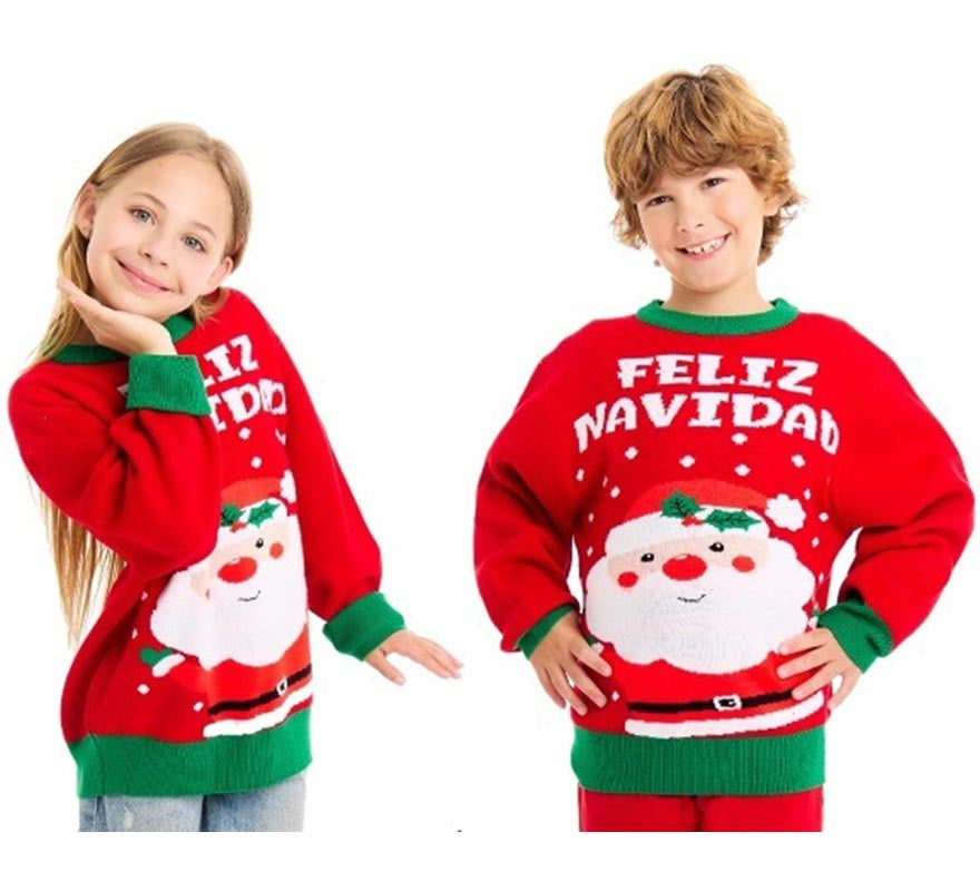 Translation missing: fr.Jersey de Navidad Papá Noel Feliz Navidad rojo y verde para niños