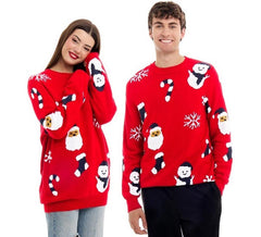 Pull de Noël Père Noël et bonhomme de neige imprimé pour adulte