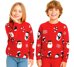 Pull de Noël Père Noël et bonhomme de neige imprimé pour enfants