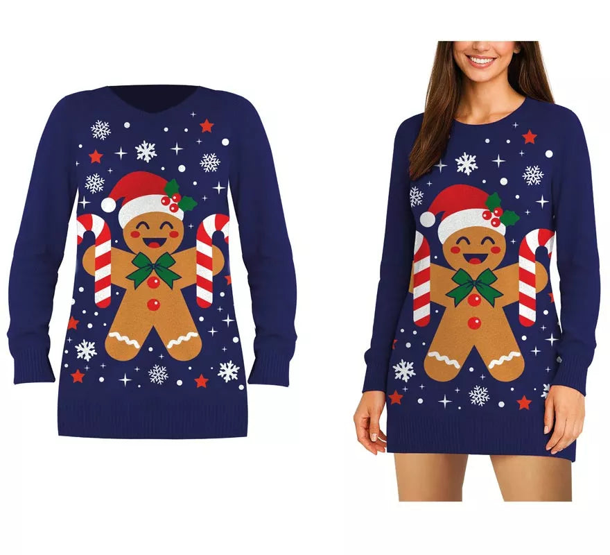 Translation missing: fr.Jersey Largo Navideño de Muñeco de Jengibre para mujer