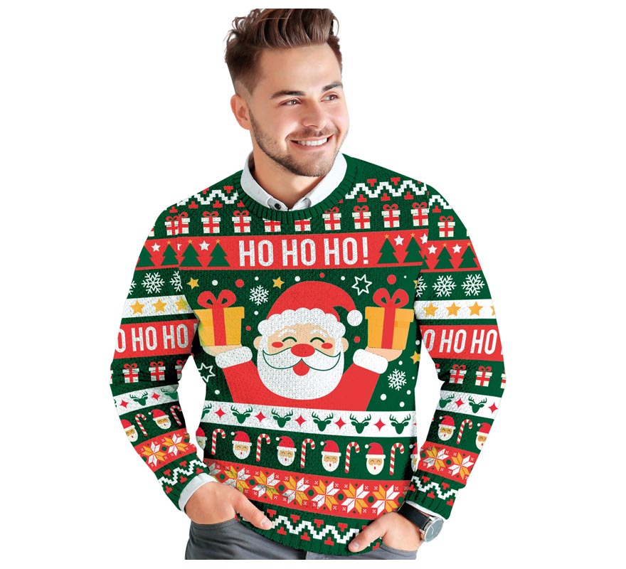 Translation missing: fr.Jersey Navidad Ho Ho Ho verde y rojo para hombre