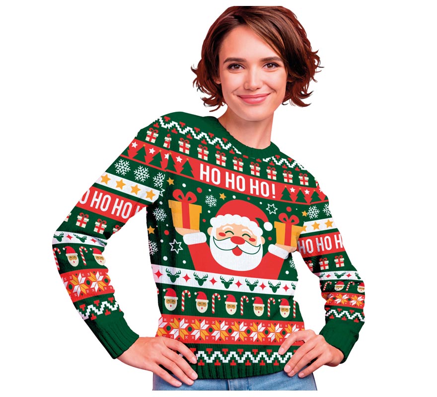Translation missing: fr.Jersey Navidad Ho Ho Ho verde y rojo para mujer