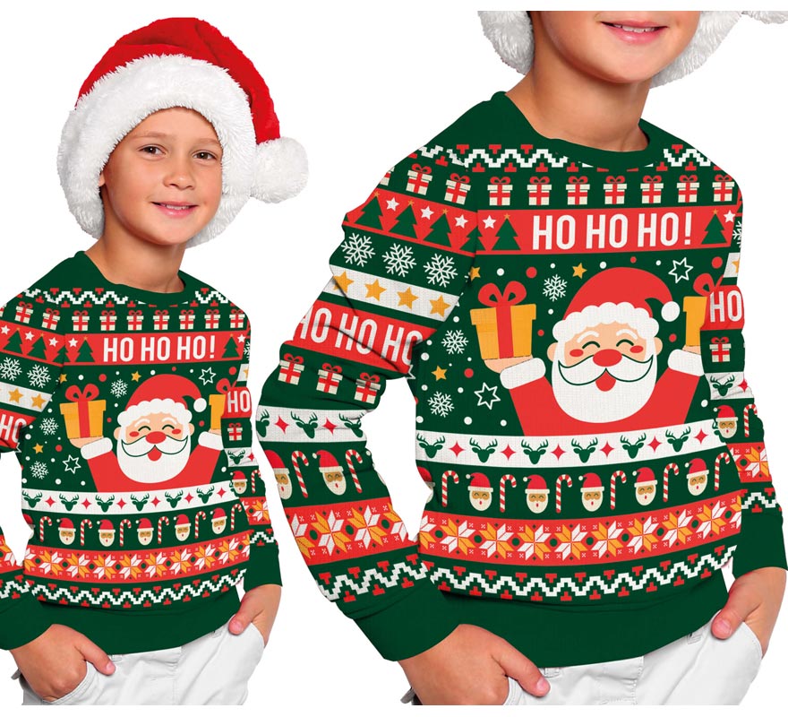 Translation missing: fr.Jersey Navidad Ho Ho Ho verde y rojo para niños