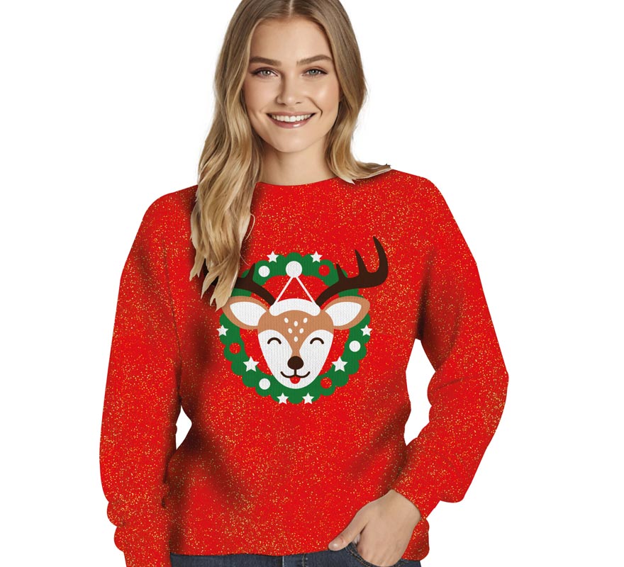 Translation missing: fr.Jersey Navidad Reno con Purpurina para mujer