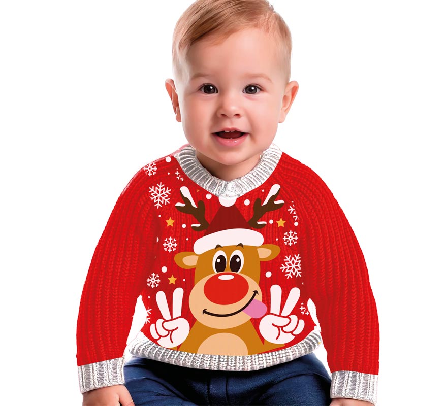 Jersey Navidad Reno Feliz rojo para bebé
