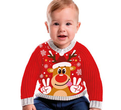 Pull de Noël rouge Happy Reindeer pour bébé