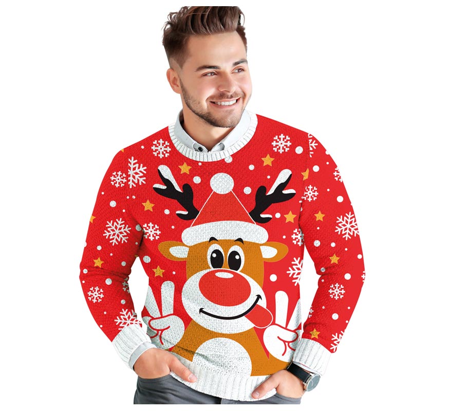 Translation missing: fr.Jersey Navidad Reno Feliz rojo para hombre