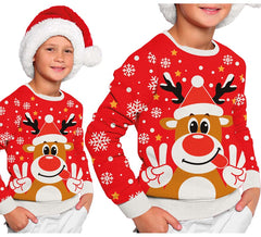 Pull de Noël rouge Happy Reindeer pour enfants