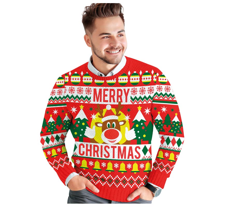 Translation missing: fr.Jersey Navidad Reno Merry Christmas rojo para hombre