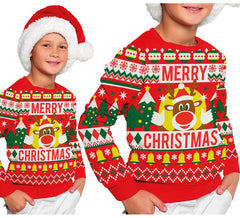 Pull de Noël rouge joyeux Noël renne pour enfants