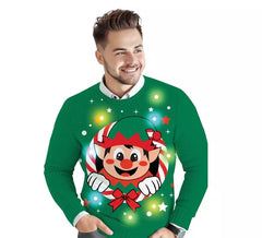 Pull de Noël elfe pour hommes avec 12 lumières LED