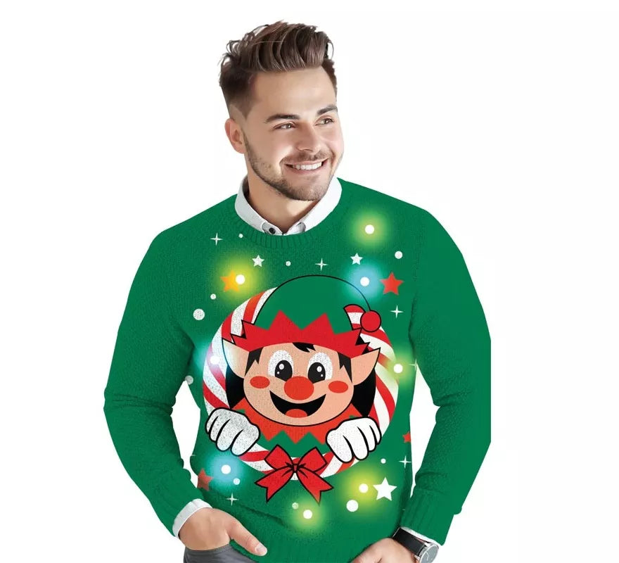 Translation missing: fr.Jersey Navideño de Elfo con 12 Luces LED para hombre