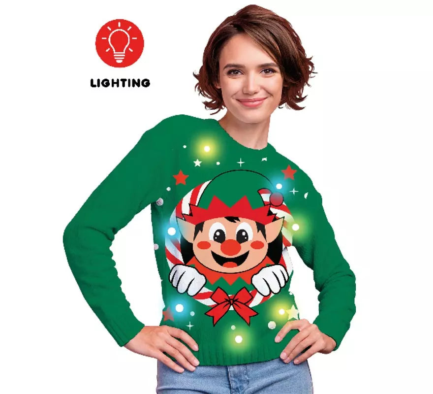 Translation missing: fr.Jersey Navideño de Elfo con 12 Luces LED para mujer