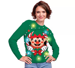 Pull de Noël elfe avec 12 lumières LED pour femme
