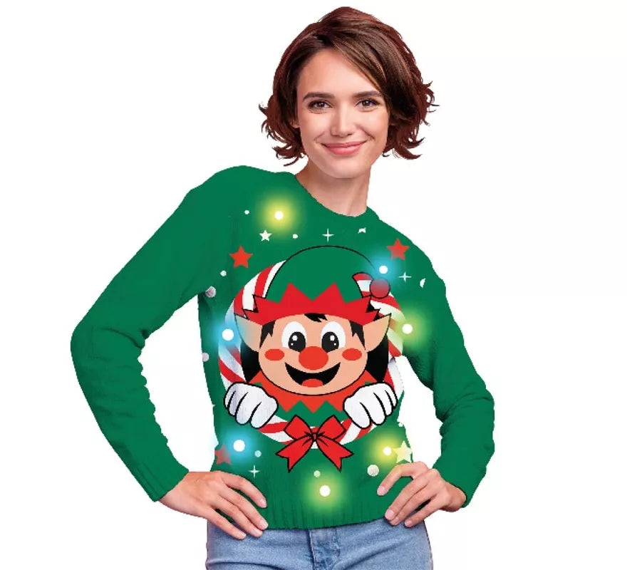 Translation missing: fr.Jersey Navideño de Elfo con 12 Luces LED para mujer