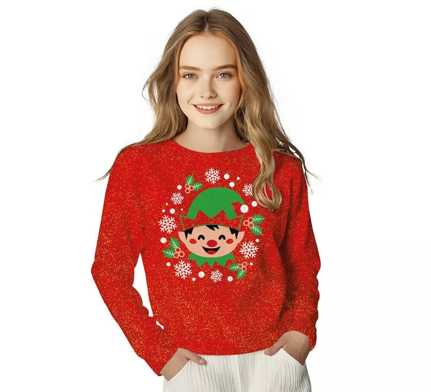 Translation missing: fr.Jersey Navideño de Elfo con Purpurina para niños