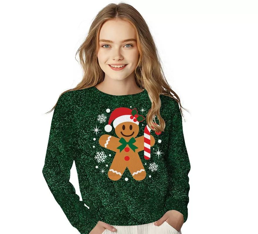 Translation missing: fr.Jersey Navideño de Muñeco de Jengibre con Purpurina para niños
