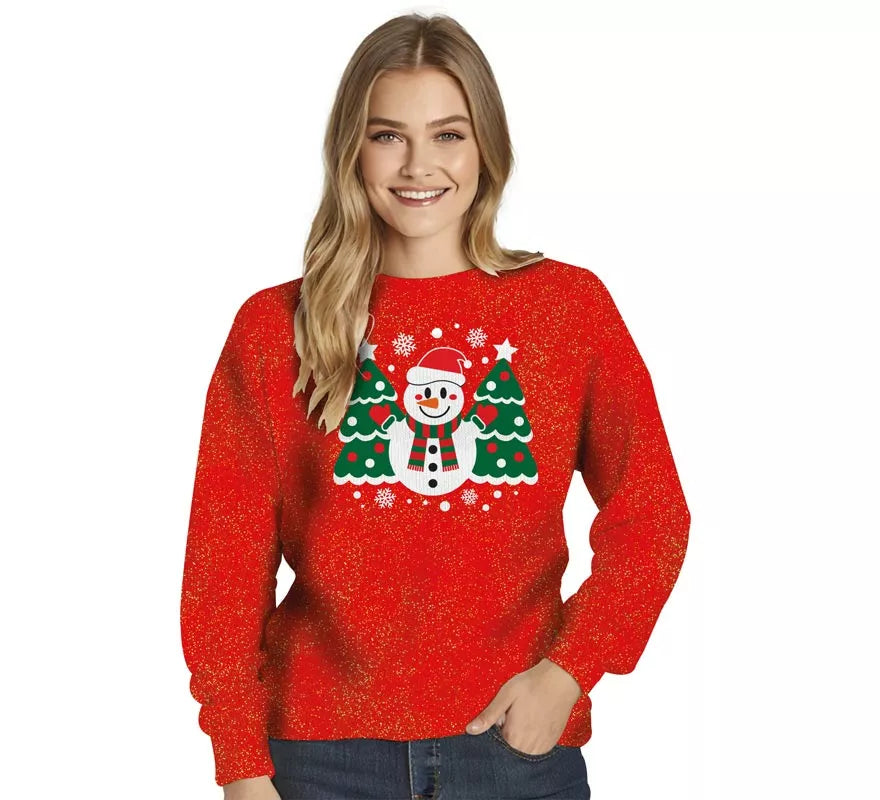 Translation missing: fr.Jersey Navideño de Muñeco de Nieve con Purpurina para mujer