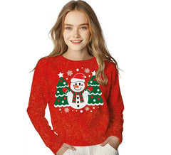 Pull de Noël bonhomme de neige à paillettes pour enfants