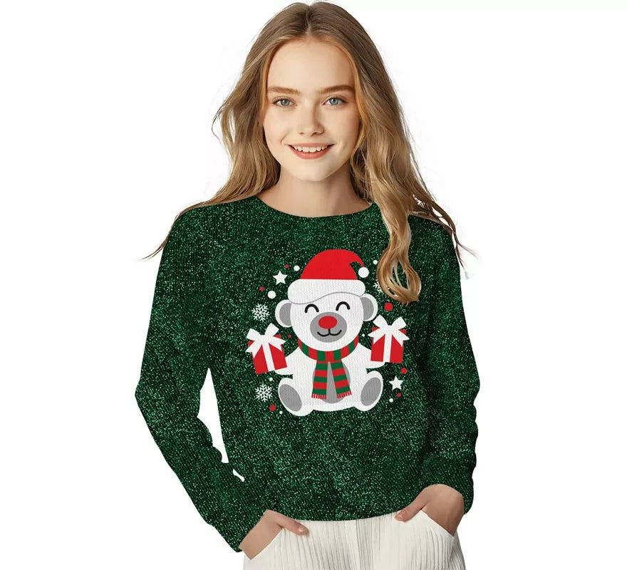 Translation missing: fr.Jersey Navideño de Oso Polar con Purpurina para niños