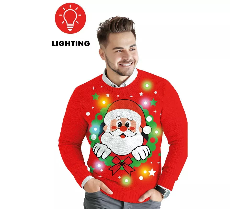 Translation missing: fr.Jersey Navideño de Papá Noel con 12 Luces LED para hombre