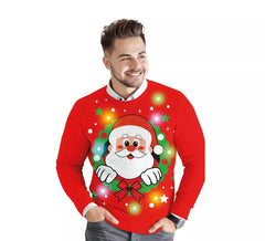 Pull de Noël Père Noël pour hommes avec 12 lumières LED