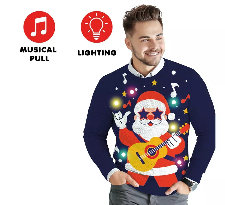 Translation missing: fr.Jersey Navideño de Papá Noel Divertido con 12 Luces LED para hombre