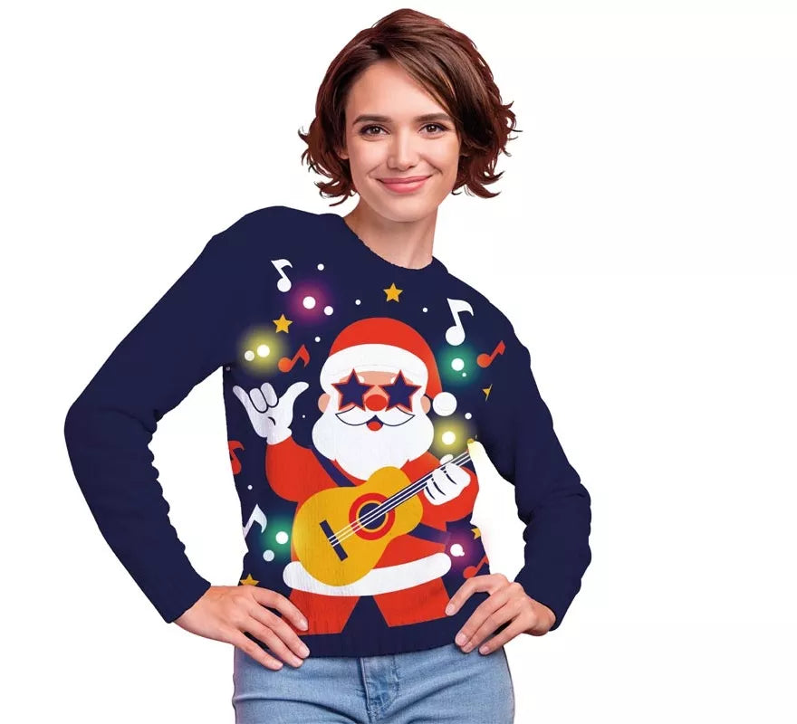 Translation missing: fr.Jersey Navideño de Papá Noel Divertido con 12 Luces LED para mujer