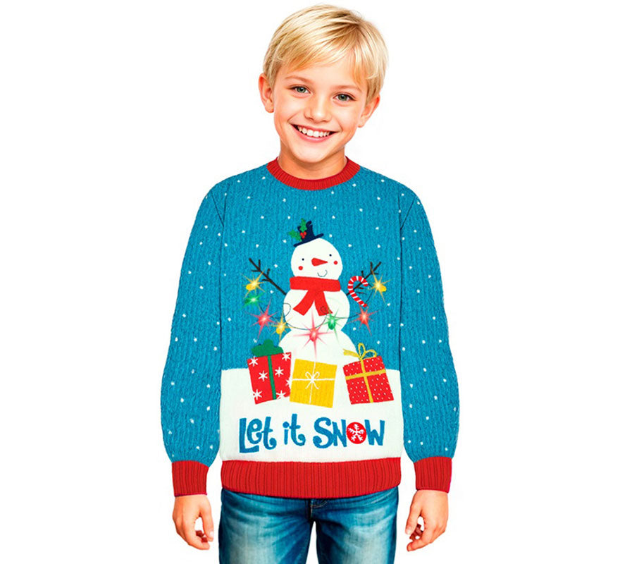 Jersey Navideño Muñeco de Nieve con Luces para niños