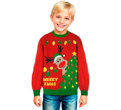 Pull de Noël avec renne lumineux pour enfants