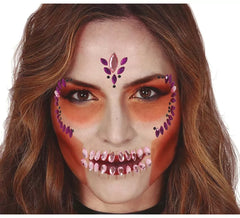 Bijoux de visage adhésifs crâne lilas